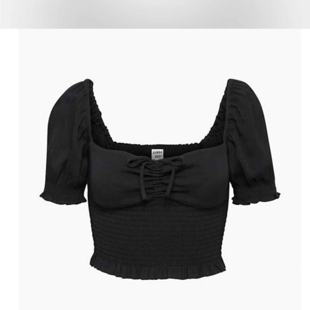 Aritzia Sunday Best Sinatra Black Puff Sleeve Crop Blouse